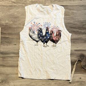 Bella Canvas White Muscle Tee with Patriotic Rooster Design